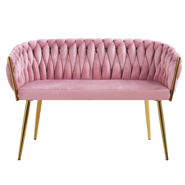 ELEGANCKA SOFA DO SALONU LUB GABINETU ROSE RÓŻOWY VELVET ZŁOTE METALOWE NOGI - PRZÓD